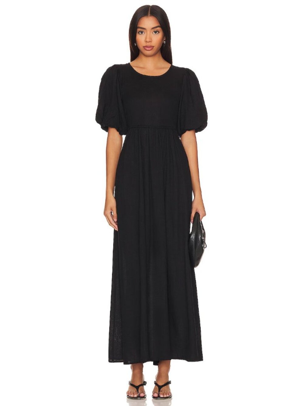 Beach Riot Women's Weston Dress in Black Puff Sleeve Maxi Cut Out Size Small NWT